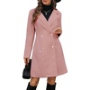 image:imagechouyatou Womens Notched Lapel Double Breasted Wool Trench Coat Work Casual Mid Long Blazer Pea Coat OvercoatPink