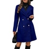 image:imagechouyatou Womens Notched Lapel Double Breasted Wool Trench Coat Work Casual Mid Long Blazer Pea Coat OvercoatRoyal Blue