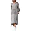 image:imagechouyatou Womens Spring Fall Long Sleeve Hooded Cotton Linen Long Maxi Hoodie Dress with PocketsGray