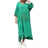 image:imagechouyatou Womens Spring Fall Long Sleeve Hooded Cotton Linen Long Maxi Hoodie Dress with PocketsGreen
