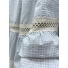 image:imagechouyatou Womens Cute Plaid Ruffle Hem Skirt Hollow Out Eyelet Elastic Waist Swing Midi Long SkirtLight Blue