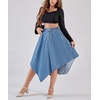 image:imagechouyatou Womens Distressed Irregular Denim Skirt Elastic Waist ALine Handkerchief Jean Midi Skirt with PocketsBlue