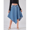 image:imagechouyatou Womens Distressed Irregular Denim Skirt Elastic Waist ALine Handkerchief Jean Midi Skirt with PocketsBlue