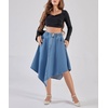 image:imagechouyatou Womens Distressed Irregular Denim Skirt Elastic Waist ALine Handkerchief Jean Midi Skirt with PocketsBlue
