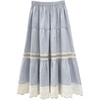image:imagechouyatou Womens Cute Plaid Ruffle Hem Skirt Hollow Out Eyelet Elastic Waist Swing Midi Long SkirtLight Blue
