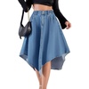 image:imagechouyatou Womens Distressed Irregular Denim Skirt Elastic Waist ALine Handkerchief Jean Midi Skirt with PocketsBlue