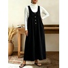 image:imagechouyatou Womens Corduroy Overall Dress A Line Flare Pinafore jumperBlack