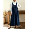 image:imagechouyatou Womens Corduroy Overall Dress A Line Flare Pinafore jumperDark Blue