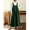 image:imagechouyatou Womens Corduroy Overall Dress A Line Flare Pinafore jumperDark Green