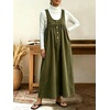 image:imagechouyatou Womens Corduroy Overall Dress A Line Flare Pinafore jumperOlive Green