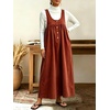 image:imagechouyatou Womens Corduroy Overall Dress A Line Flare Pinafore jumperOrange