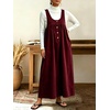 image:imagechouyatou Womens Corduroy Overall Dress A Line Flare Pinafore jumperWine