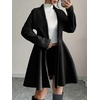 image:imagechouyatou Womens Elegant Double Breasted Wool Coat Notched Lapel Mid Long Pea Coat OvercoatBlack