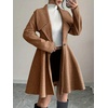 image:imagechouyatou Womens Elegant Double Breasted Wool Coat Notched Lapel Mid Long Pea Coat OvercoatCamel