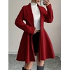 image:imagechouyatou Womens Elegant Double Breasted Wool Coat Notched Lapel Mid Long Pea Coat OvercoatDark Red