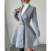 image:imagechouyatou Womens Elegant Double Breasted Wool Coat Notched Lapel Mid Long Pea Coat OvercoatGray