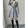 image:imagechouyatou Womens Elegant Double Breasted Wool Coat Notched Lapel Mid Long Pea Coat OvercoatGray