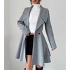 image:imagechouyatou Womens Elegant Double Breasted Wool Coat Notched Lapel Mid Long Pea Coat OvercoatGray
