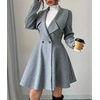 image:imagechouyatou Womens Elegant Double Breasted Wool Coat Notched Lapel Mid Long Pea Coat OvercoatGray