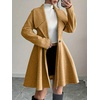 image:imagechouyatou Womens Elegant Double Breasted Wool Coat Notched Lapel Mid Long Pea Coat OvercoatKhaki