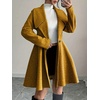 image:imagechouyatou Womens Elegant Double Breasted Wool Coat Notched Lapel Mid Long Pea Coat OvercoatYellow