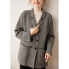 image:imagechouyatou Womens Herringbone Striped Cardigans Double Breasted Business Casual Knitted Sweater Coatigan JacketBlack
