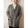 image:imagechouyatou Womens Herringbone Striped Cardigans Double Breasted Business Casual Knitted Sweater Coatigan JacketBlack