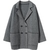 image:imagechouyatou Womens Herringbone Striped Cardigans Double Breasted Business Casual Knitted Sweater Coatigan JacketBlack