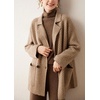 image:imagechouyatou Womens Herringbone Striped Cardigans Double Breasted Business Casual Knitted Sweater Coatigan JacketBrown