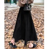 image:imagechouyatou Womens Vintage Tassel Hem Corduroy Skirt High Elastic Waist ALine Swing Midi Long SkirtBlack