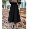 image:imagechouyatou Womens Vintage Tassel Hem Corduroy Skirt High Elastic Waist ALine Swing Midi Long SkirtBlack