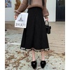 image:imagechouyatou Womens Vintage Tassel Hem Corduroy Skirt High Elastic Waist ALine Swing Midi Long SkirtBlack