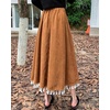 image:imagechouyatou Womens Vintage Tassel Hem Corduroy Skirt High Elastic Waist ALine Swing Midi Long SkirtBrown