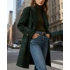 image:imagechouyatou Womens Winter Notched Collar Mid Long Plaid Wool Trench CoatGreen