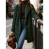 image:imagechouyatou Womens Winter Notched Collar Mid Long Plaid Wool Trench CoatGreen