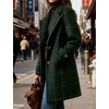 image:imagechouyatou Womens Winter Notched Collar Mid Long Plaid Wool Trench CoatGreen