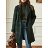 image:imagechouyatou Womens Winter Notched Collar Mid Long Plaid Wool Trench CoatGreen