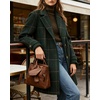 image:imagechouyatou Womens Winter Notched Collar Mid Long Plaid Wool Trench CoatGreen