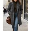 image:imagechouyatou Womens Winter Notched Collar Mid Long Plaid Wool Trench CoatGrey