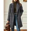 image:imagechouyatou Womens Winter Notched Collar Mid Long Plaid Wool Trench CoatGrey