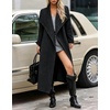 image:imagechouyatou Womens Winter Shawl Collar Wool Trench Coat Long OvercoatBlack