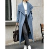 image:imagechouyatou Womens Winter Shawl Collar Wool Trench Coat Long OvercoatBlue