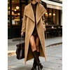 image:imagechouyatou Womens Winter Shawl Collar Wool Trench Coat Long OvercoatCamel