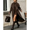 image:imagechouyatou Womens Winter Shawl Collar Wool Trench Coat Long OvercoatCoffee