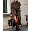 image:imagechouyatou Womens Winter Shawl Collar Wool Trench Coat Long OvercoatCoffee