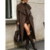 image:imagechouyatou Womens Winter Shawl Collar Wool Trench Coat Long OvercoatCoffee