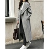 image:imagechouyatou Womens Winter Shawl Collar Wool Trench Coat Long OvercoatGrey
