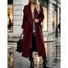 image:imagechouyatou Womens Winter Shawl Collar Wool Trench Coat Long OvercoatRed