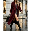 image:imagechouyatou Womens Winter Shawl Collar Wool Trench Coat Long OvercoatRed