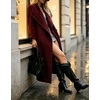 image:imagechouyatou Womens Winter Shawl Collar Wool Trench Coat Long OvercoatRed